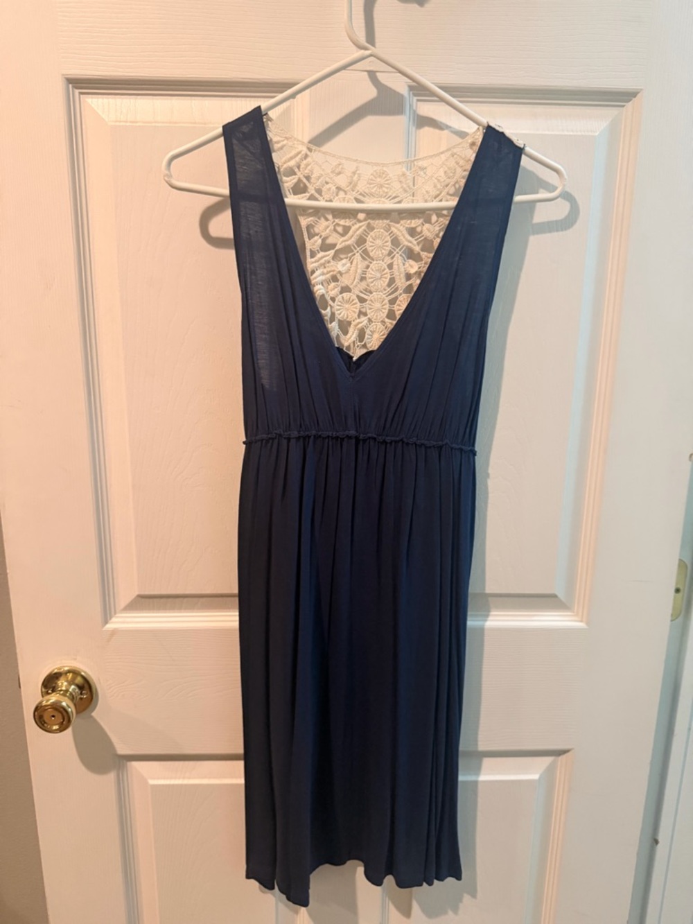 Navy Sleeveless V-Neck Dress with Crochet Back